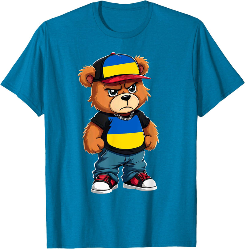 Ukrainian Teddy Bear Breakdance Rapper Ukrainian Flag Teddy Bear Ukraine Hip Hop T-Shirt - Sapphire Blue