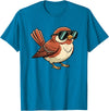 Chipper Feather Co Bird: Sparrow in Sunglasses, Cool Cartoon Avian Attitude T-Shirt - Sapphire Blue
