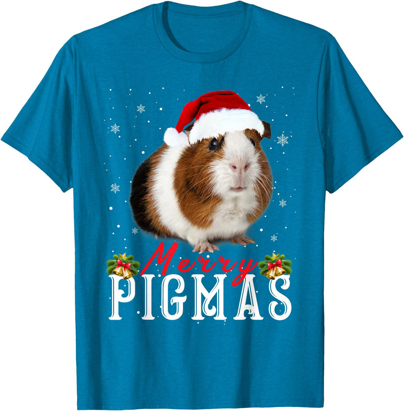 Funny Guinea Pigs Lover T-Shirts Gifts Cute Merry Pigmas Face Mask Funny Guinea Pig Christmas Santa Xmas T-Shirt - Sapphire Blue