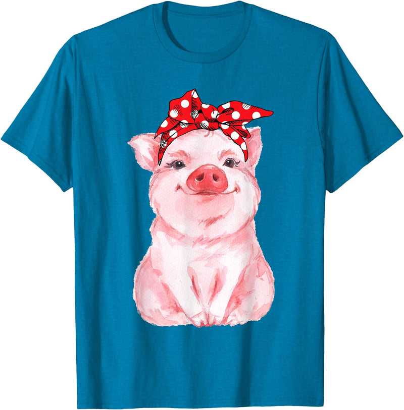 Nettes Schwein mit Kopftuch Komisch vio Cute Pig with Headscarf Funny T-Shirt - Sapphire Blue