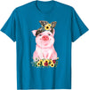 Pig Leopard Headband Flower Tees Pig With Leopard Headband Flower Cute Pig Lover T-Shirt - Sapphire Blue