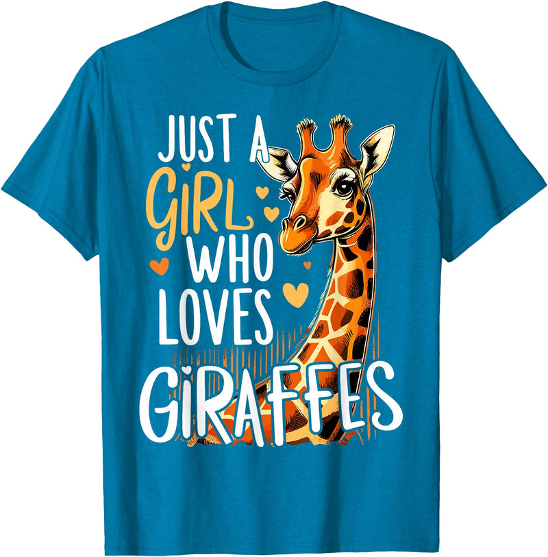 Funny Giraffe Africa Lover Safari Giraffe Animal Just A Girl Who Loves Giraffe T-Shirt - Sapphire Blue