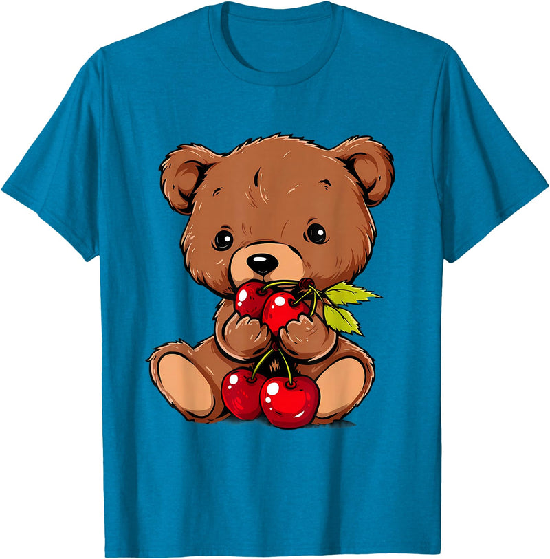 Cute Cherry Animals Cherry Bear Cute Bear Nature Cherry Fruit Artwork Wildlife T-Shirt - Sapphire Blue