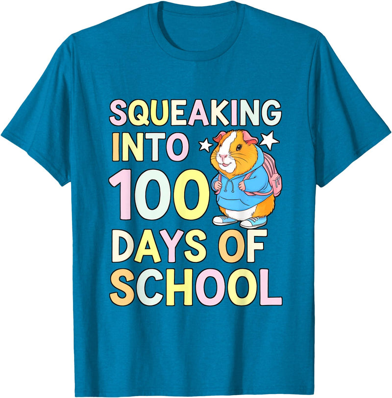 Guinea Pig 100 Days School Tees 100 Days Of School Squeaking Guinea Pig School Backpack Pet T-Shirt - Sapphire Blue