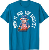 Funny Grill Pig Barbeque Pitmaster Designs for Men Risk It For The Brisket Funny Pig Grilling Barbecue Pork BBQ T-Shirt - Sapphire Blue