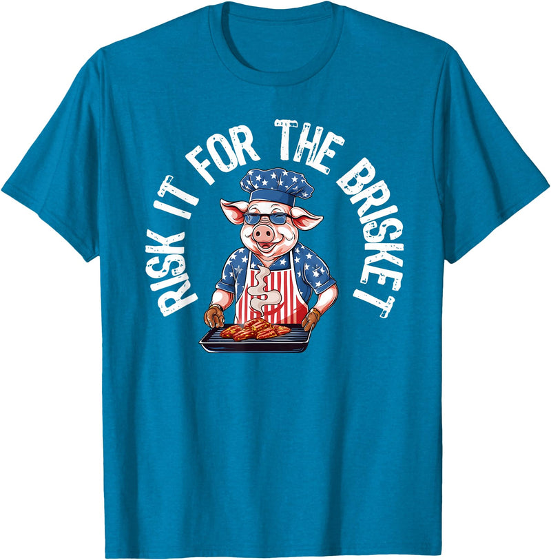 Funny Grill Pig Barbeque Pitmaster Designs for Men Risk It For The Brisket Funny Pig Grilling Barbecue Pork BBQ T-Shirt - Sapphire Blue