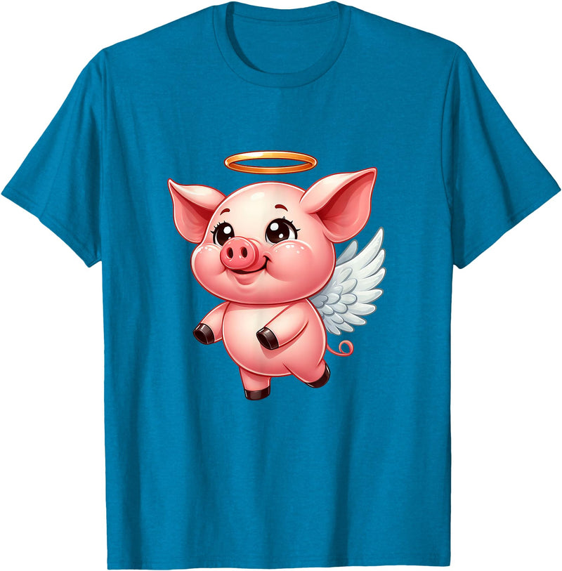 Cute Pig Angel with Wings T-Shirt - Sapphire Blue