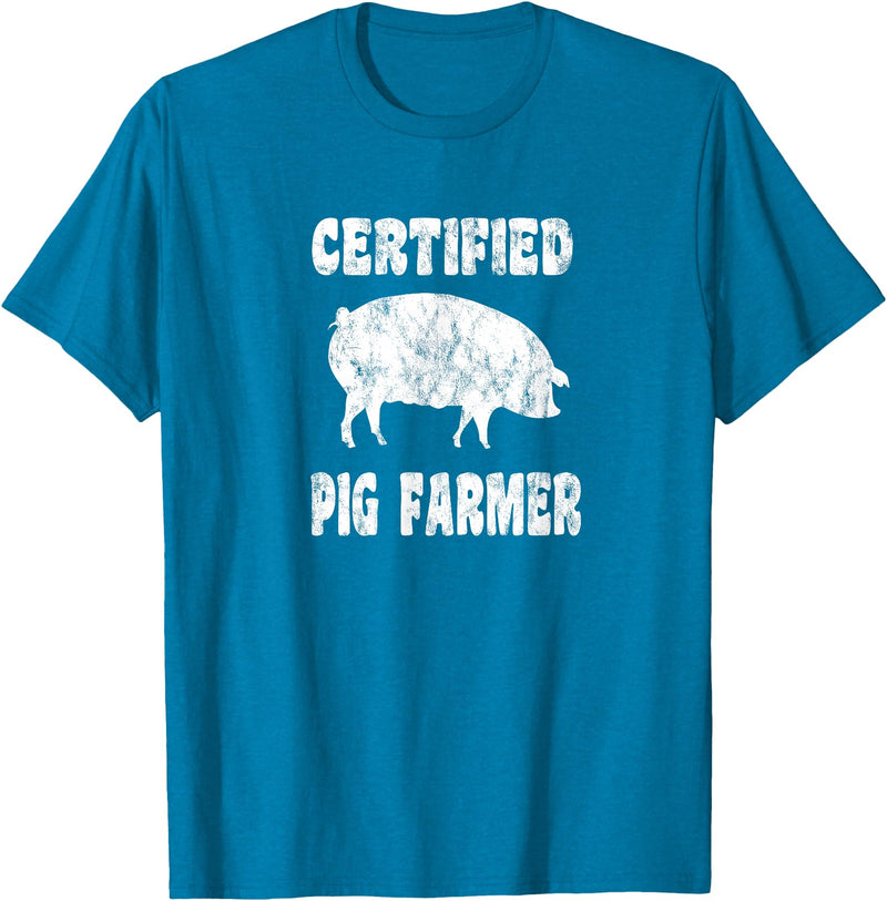 Pig Gifts for Men Women Boys Girls Toddlers by RJ - Unisex Adults Black Cotton 65% Polyester 35% Modern Animal Print Crew Neck Short Sleeve T-Shirt - Small - Office, Work - Casual - 1 Count - Sapphire Blue