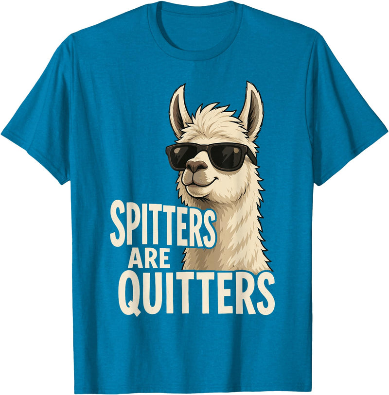 Inappropriate Funny Meme Tee Funny Llama Spitters are Quitters Adult Humor T-Shirt - Sapphire Blue
