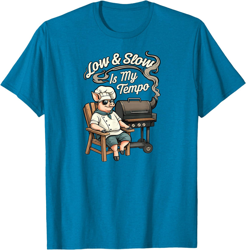 Pitmaster Pig Apparel Low & Slow Is My Tempo Pig BBQ Smoker T-Shirt - Sapphire Blue