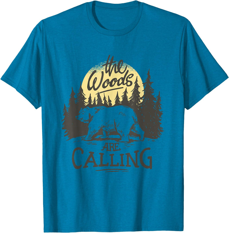 Funny Bear Themed Apparel & Accessories The Woods are Calling Cool Nature Bear Graphic T-Shirt - Sapphire Blue