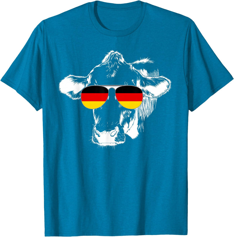Oktoberfest German Flag Cow Sunglasses Germany Funny Cute T-Shirt - Sapphire Blue