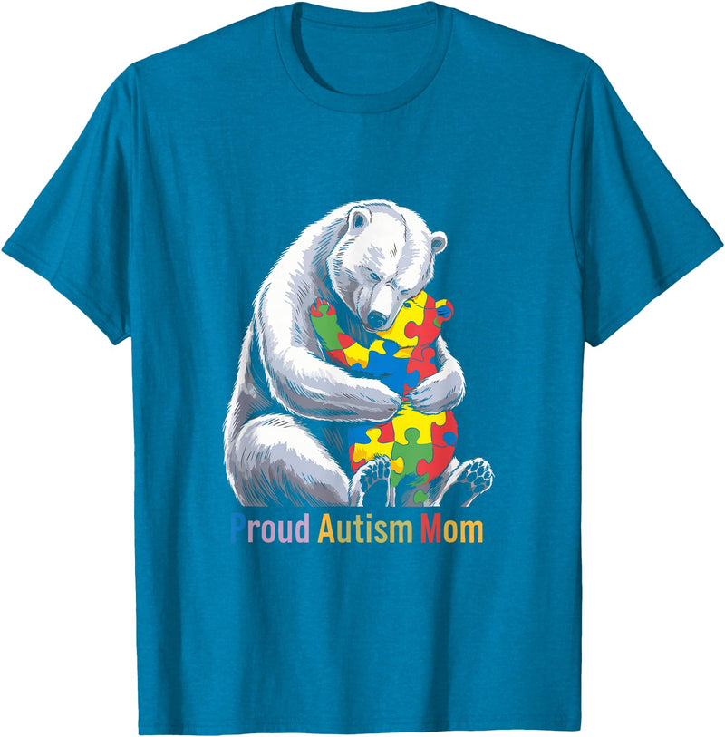 Autism Mama Mom Bear Support Autism Proud Autism Mom Bear Autism Awareness Month T-Shirt - Sapphire Blue