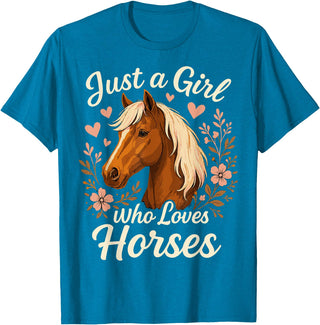 Cute Riding Horse Just A Girl Who Loves Horses Cute Horse T-Shirt - Sapphire Blue