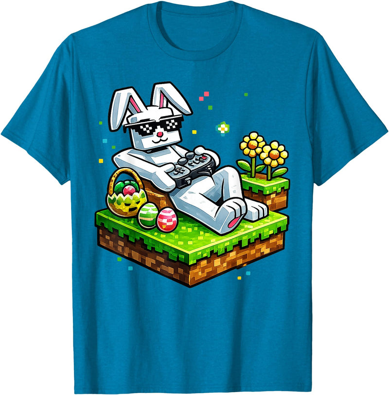 Bunny Happy Easter Day Egg Video Game Gift Men Boy Kid Gamer T-Shirt in Sapphire Blue