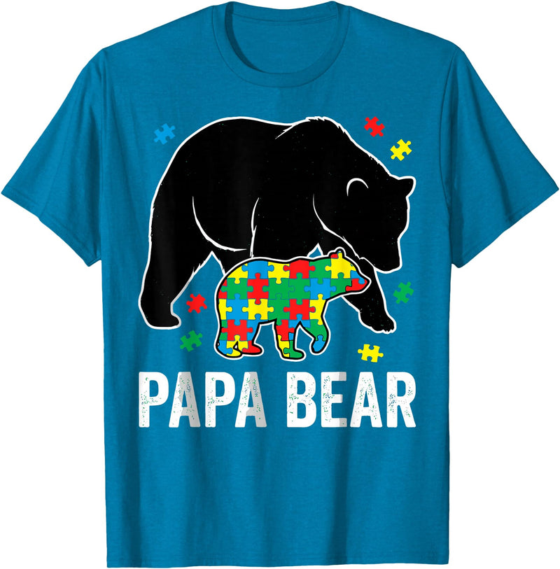 Autism Awareness Neurodiversity Support Apparel Papa Bear Autism Awareness Puzzle Neurodiversity Support T-Shirt - Sapphire Blue