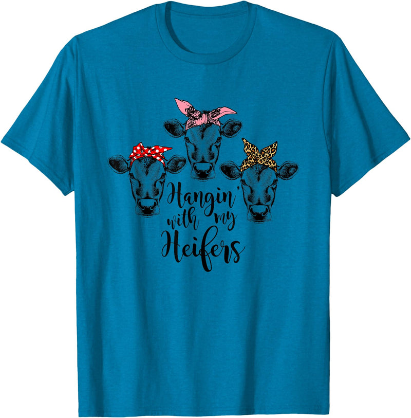 funny heifer tshirt Cute Women's Hanging With My Heifers Bandana T-Shirt T-Shirt - Sapphire Blue