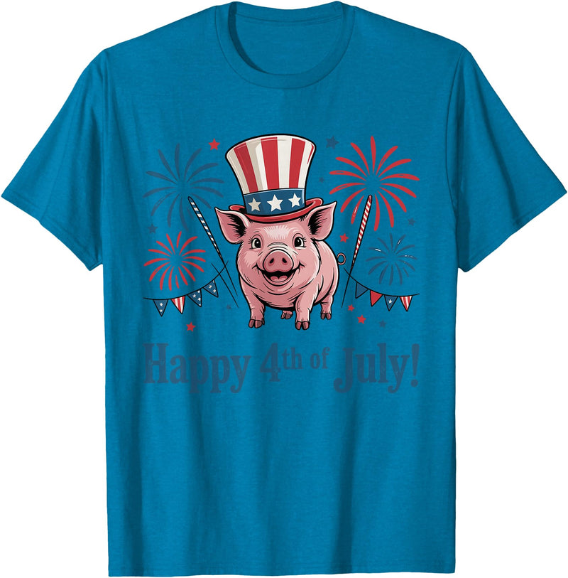 Patriotic Pig 4th of July Design Happy 4th of July Patriotic Pig Animals Lovers Fireworks T-Shirt - Sapphire Blue