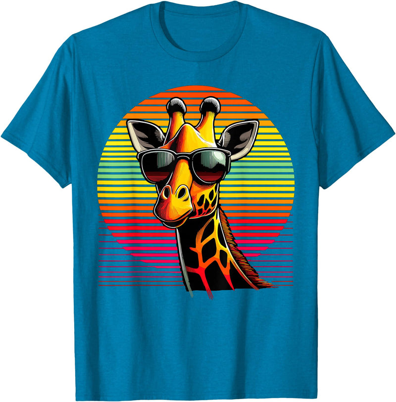 Funny Giraffe lover Giraffe Animal Vintage Sunglasses Giraffe T-Shirt - Sapphire Blue