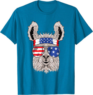 Mega USA Patriotic Animal Shirts USA Patriotic Llama Shirt - July 4th T-shirt - Alpaca T-Shirt - Sapphire Blue