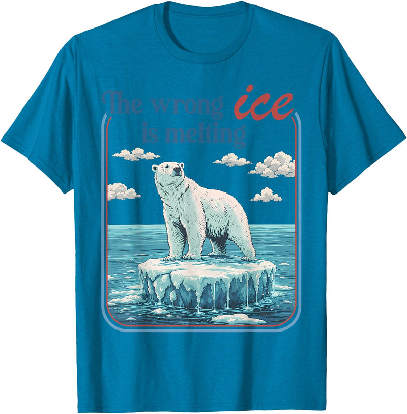 Funny Outfit Men Women 2026 The Wrong ICE is Melting Funny Polar Bear Abolish ICE T-Shirt - Sapphire Blue