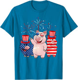 Ohia Three Patriotic Pigs USA Independence Day Tee Funny Red White Blue Pig American Flag Farmer 4th Of July T-Shirt - Sapphire Blue