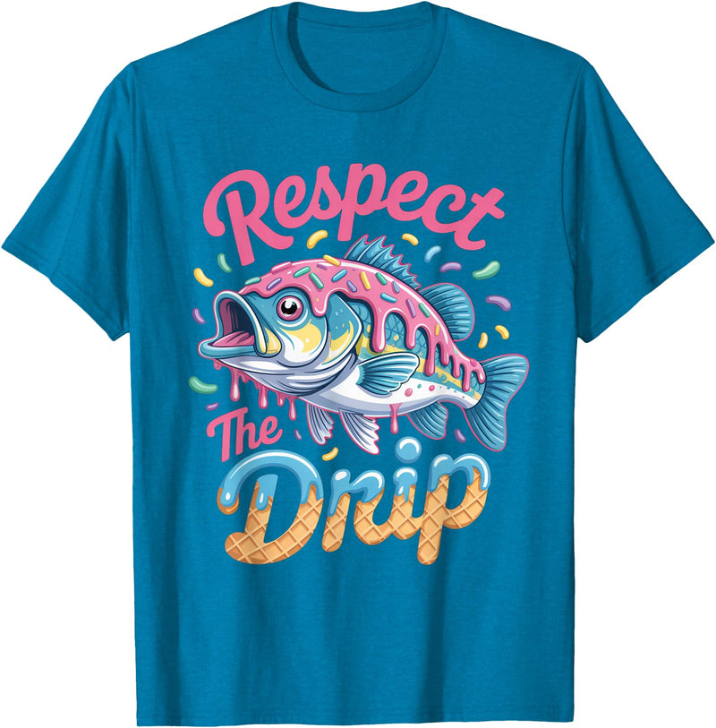 Fishermen Gifts Little Girls Boys Respect The Drip Fishing Boys Girls Fish Youth Bass Kids T-Shirt - Sapphire Blue