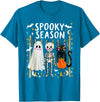 Spooky Ghost Halloween Black Cat Holding Pumpkin Preppy Halloween Ghost Skeleton Black Cat Spooky Season T-Shirt - Sapphire