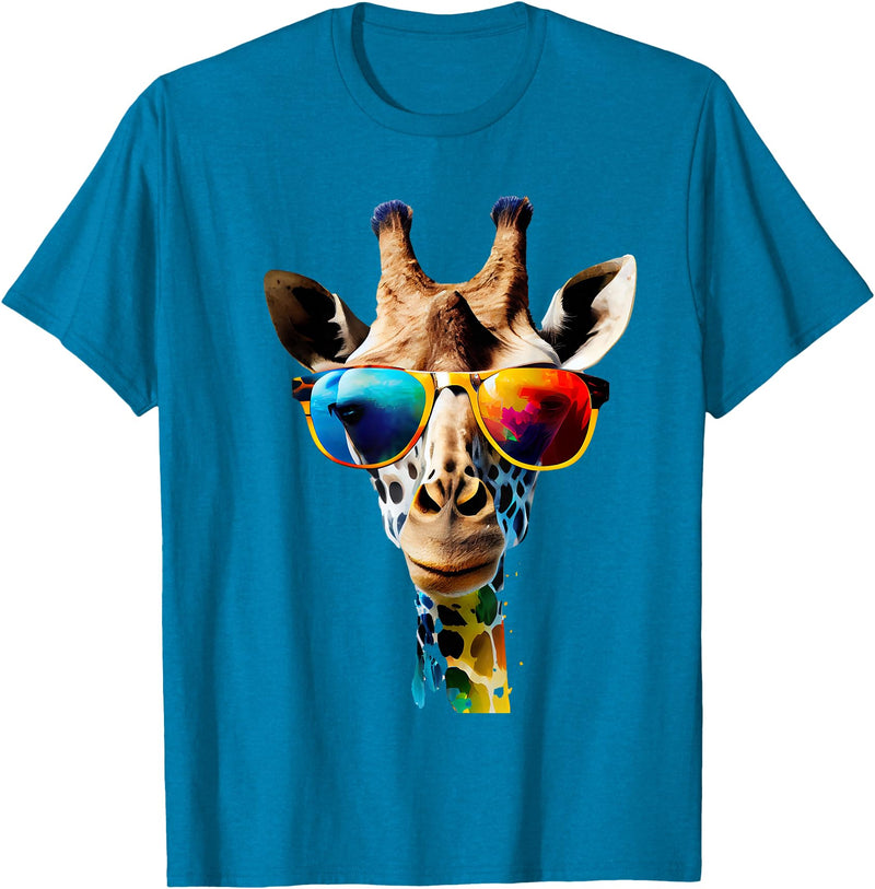 Giraffe Safari Sunglasses Gifts & Designs Giraffe with Sunglasses T-Shirt - Sapphire Blue