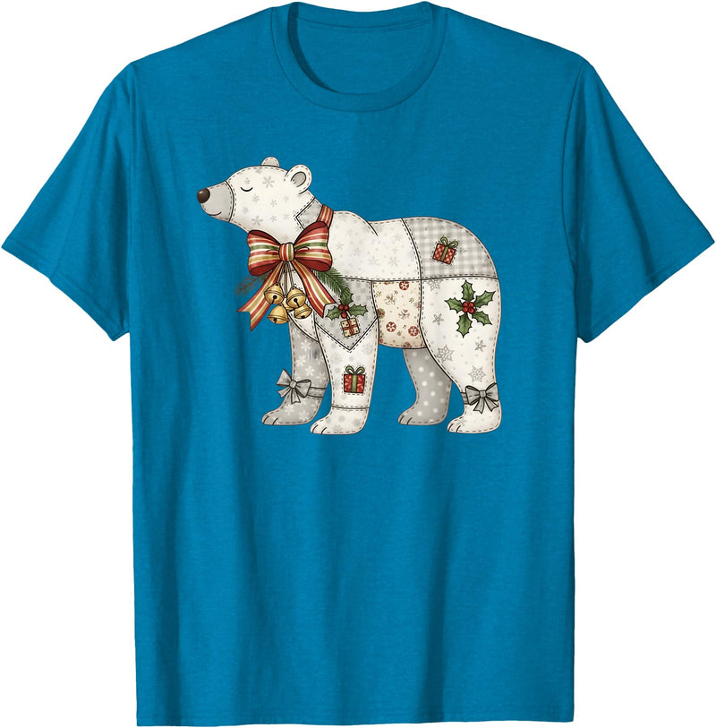 Cute Polar Bear Xmas Quilt Winter Holiday Patchwork Polar Bear Cute Christmas Quilt T-Shirt - Sapphire Blue