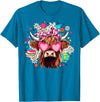 Cute Highland Cow Funny Teacher Life Retro Cute Highland Cow Teacher Bow Flower Heart Glasses T-Shirt - Sapphire Blue