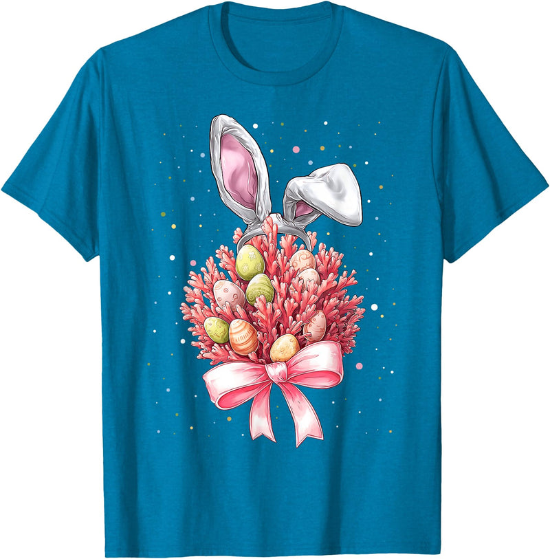 Coral Reef Sea Ocean Easter Rabbit Eggs Bunny Ears T-Shirt in Sapphire Blue