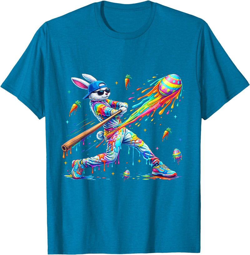 Funny Dripping Drip Rabbit Bunny Baseball Easter Men Boy Kid T-Shirt (Black) in Sapphire Blue