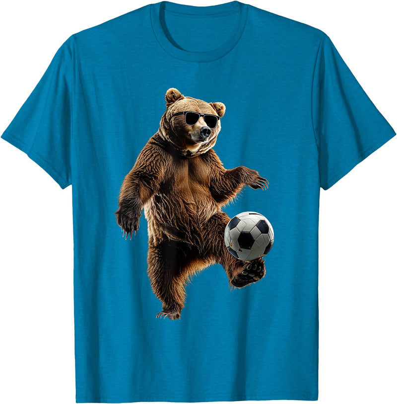 Animal Soccer Design Bear Soccer T-Shirt - Sapphire Blue