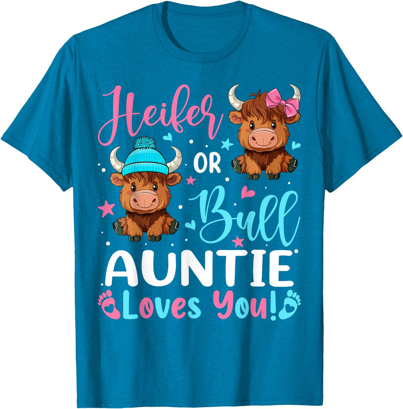 Reveal Party Highland Cow Bull or Heifer Auntie Loves You Highland Cow Lover T-Shirt - Sapphire Blue