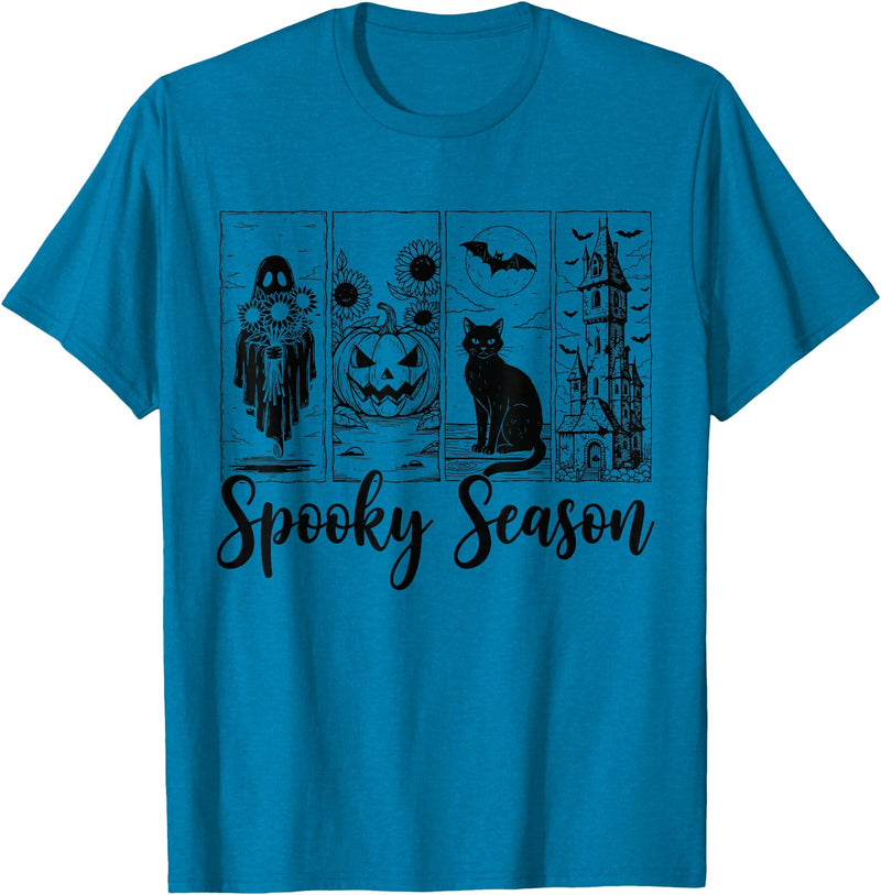Halloween Spooky Tee Vintage Halloween Horror Spooky Season T-Shirt - Sapphire Blue