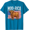 Funny Scottish Highland Cow 4th of July Scottish Highland Cow 4th of July Independence Day Moo-rica T-Shirt - Sapphire Blue