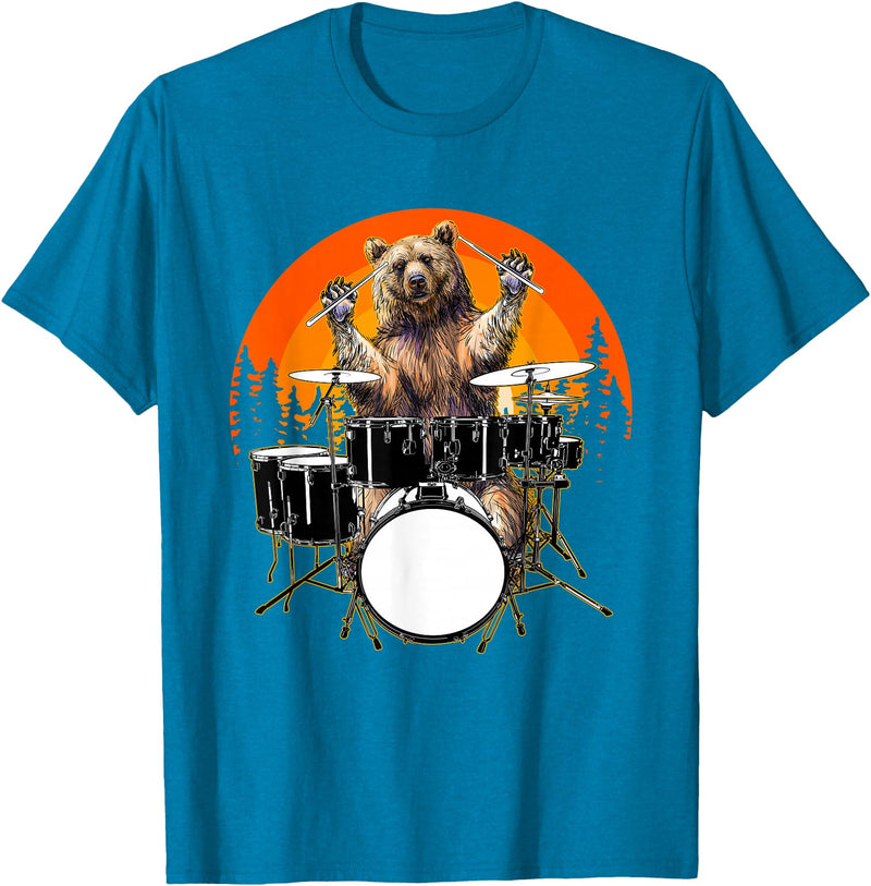 Drum Instrument Drummer Apparel Musical Animal Bear Playing Drums For Drum Lover And Musical Drummer Lover T-Shirt - Sapphire Blue