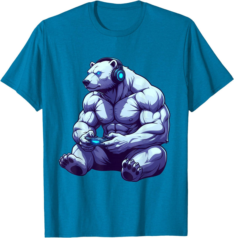 Funny Graphic Gamers tee Polar Bear Funny Video Games Polar Bear T-Shirt T-Shirt - Sapphire Blue
