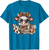 Cute Highland Cow Coffee Addict Cute Cow Leopard Coquette Coffee Lover Girls Women T-Shirt - Sapphire Blue