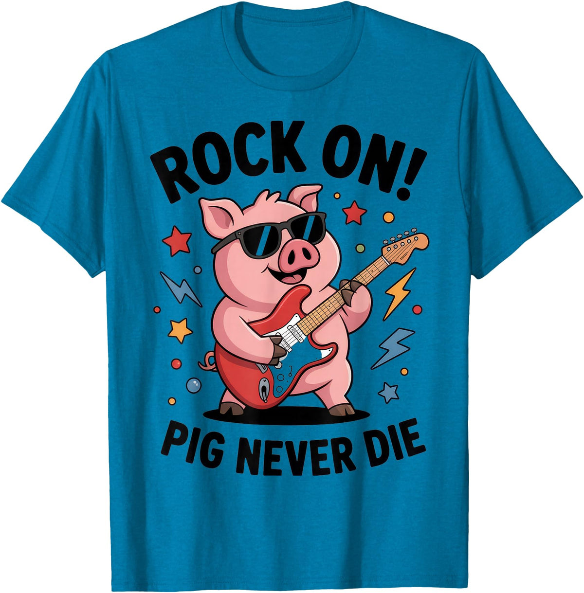 Musical Pig Tribe Collective for Rock Enthusiasts Rock On Pig Never Die Music Lovers Funny Concert Vibe T-Shirt - Sapphire Blue
