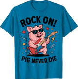 Musical Pig Tribe Collective for Rock Enthusiasts Rock On Pig Never Die Music Lovers Funny Concert Vibe T-Shirt - Sapphire Blue