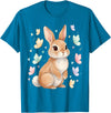 Vintage Spring Easter Bunny Rabbit Butterfly Women Girls T-Shirt in Sapphire Blue