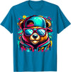 Funny Teddy Bear Lovers Colorful Hip Hop Teddy Bear Sunglasses Rap Music T-Shirt - Sapphire Blue