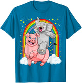GoshWow Elephant Riding Pig Funny And Magical Elephant Pig Pun T-Shirt - Sapphire Blue