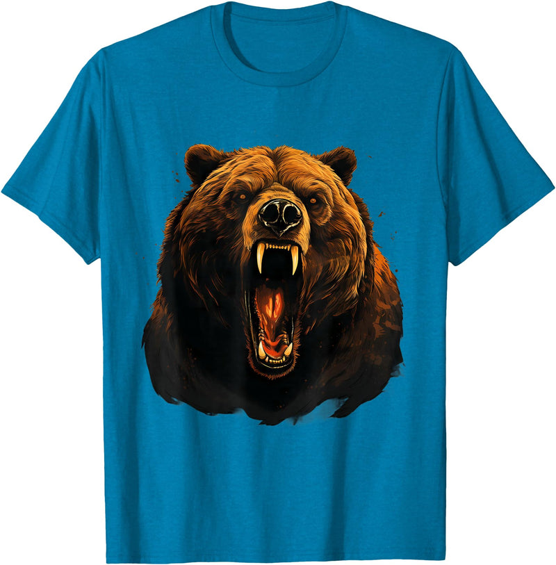 Forest Animal Art Bear Portrait Art Work Wildlife Animal Lovers Forest Motif T-Shirt - Sapphire Blue
