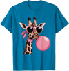 Funny Giraffe Lover Design Outfit Funny Cute Giraffe Pink Bubble Gum and Pink Sunglasses T-Shirt - Sapphire Blue
