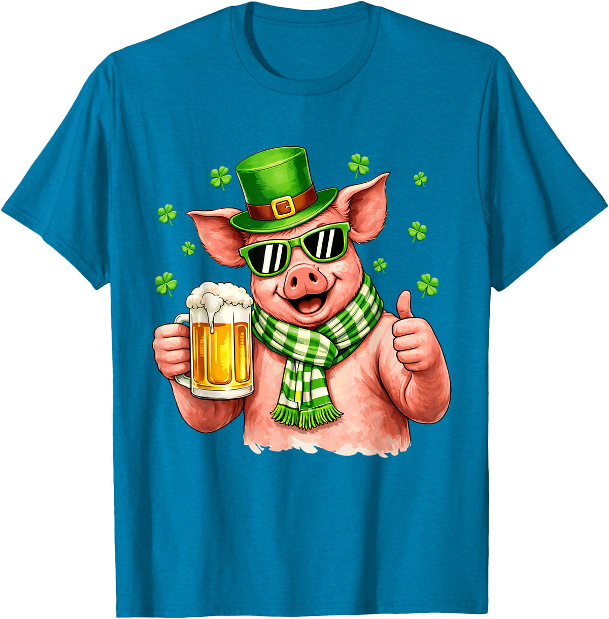 Amt Pig & Drinking Beer Lovers Saint Patrick's Day Funny Pig Drinking Beer Leprechaun Shamrocks St Patricks Day T-Shirt - Sapphire Blue