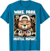 Camouflage Hip Hop Teddy Bear Hustle Grind Designs Wake Pray Hustle Repeat Hip Hop Teddy Bear Boys Teens Camo T-Shirt - Sapphire Blue