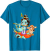 Clever Witty Designs Hindu god Lord Shri Krishna with a Cow and a Bird T-Shirt - Sapphire Blue
